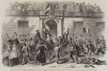 Die Freilassung politischer Gefangener aus dem Castellamare, Palermo, am 19. Juni